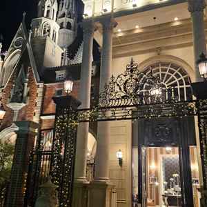 ライトアップされた正面入り口。とても雰囲気があります。