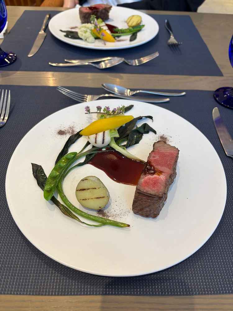 試食のお肉は柔らかくて大きくて、とても美味しかったです。料理はコースが複数あるとのこのことでした。