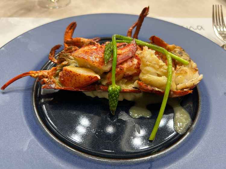 試食のメイン料理。オマール海老の洋風ソース。
