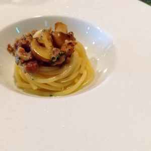 パスタ料理の量。実際には倍の量。