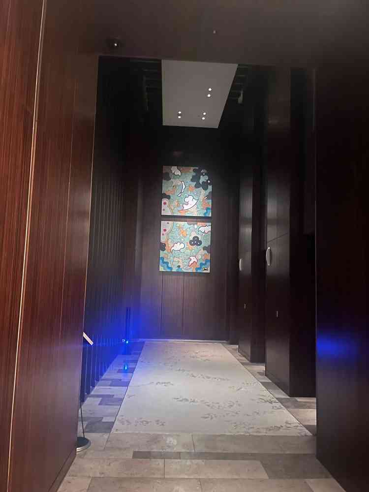 ホテルフロアの壁。ここもフォトスポットとして有名だそう。