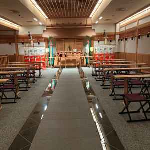 神殿の中収容人数は40名程度だか、立ち見も可能。