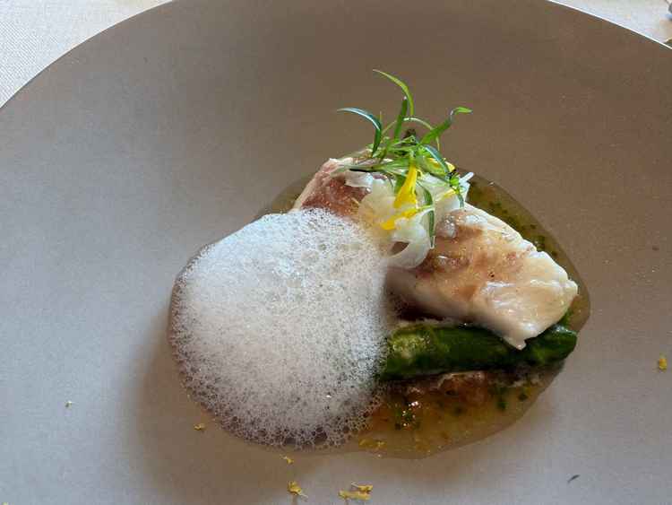 試食の一枚。シェフのスペシャリテだそうで、しっとりふわふわで美味しいお魚料理でした。