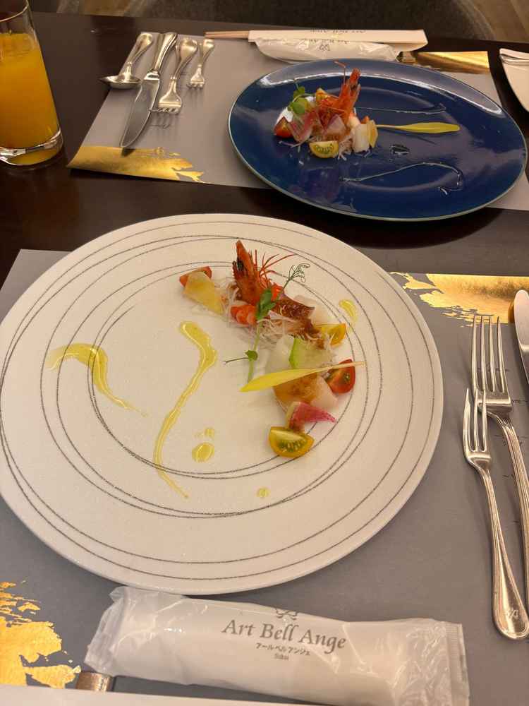 前菜の写真です。盛りつけがとてもオシャレで味も美味しかったです。メイン、デザートも出して頂きました。