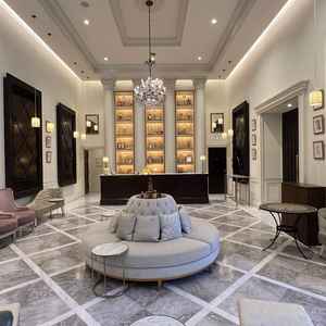 ゲストの方の待合スペース。中庭で待つこともできるので、自由に使うことができます。