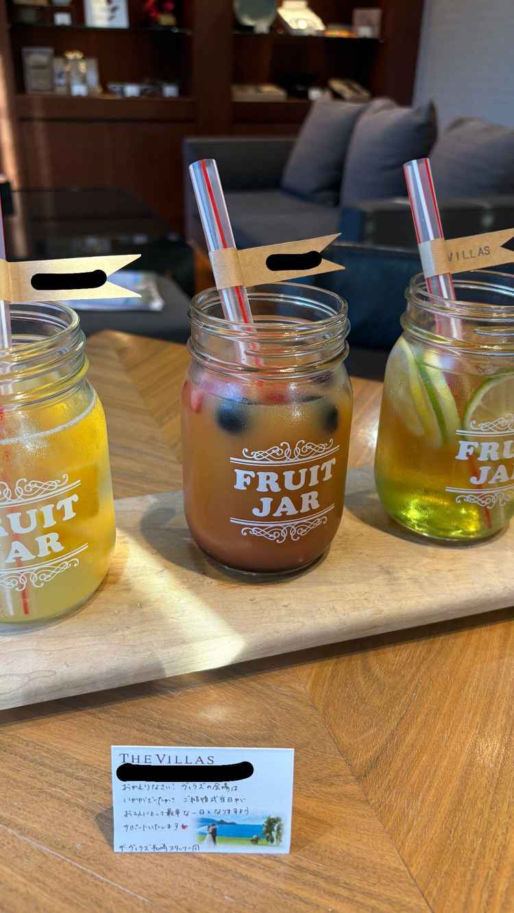 実際に使用されるウェルカムスペース用のドリンクです。当日は飲むことができないため試飲ができ、よかった