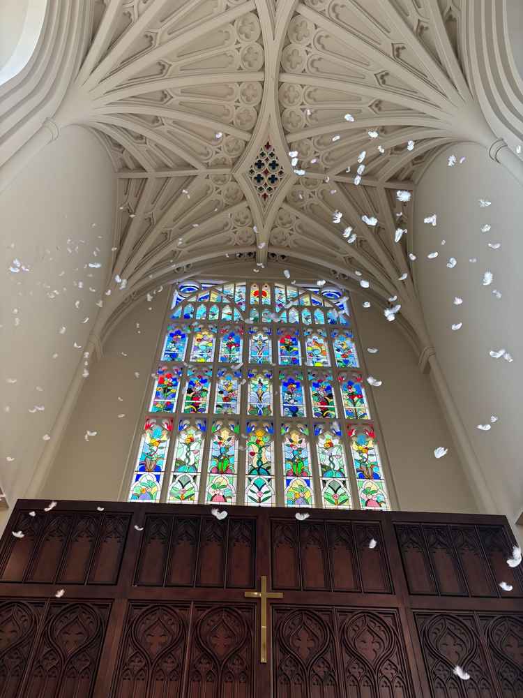 ステンドグラスとフェザーシャワー