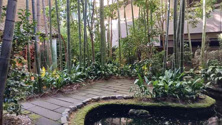 披露宴会場から続く中庭。池には鯉が泳いでいて、落ち着いた雰囲気だった。