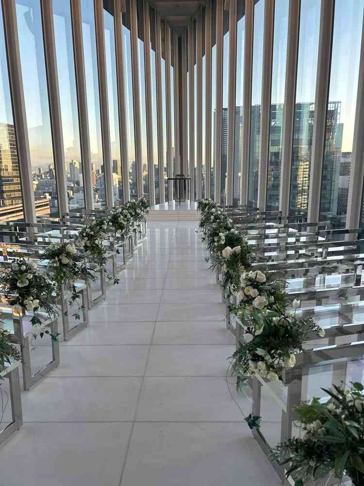 23階にあるチャペルで、高層階で眺めがとても良かったです。夜はすごく綺麗だと思います。