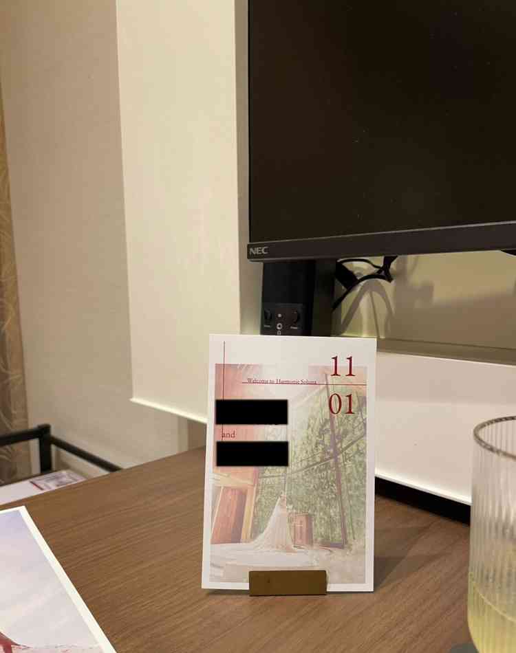 新郎新婦の名前が入ったウェルカムカードでお出迎え。プランナーさんが親身に相談に乗ってくださいました。