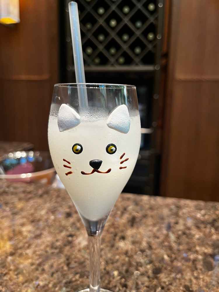 即興で愛猫をイメージしたウェルカムドリンクを作ってもらえた。