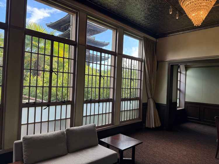 披露宴会場から見える五重塔。ここが一番の魅力と感じた。