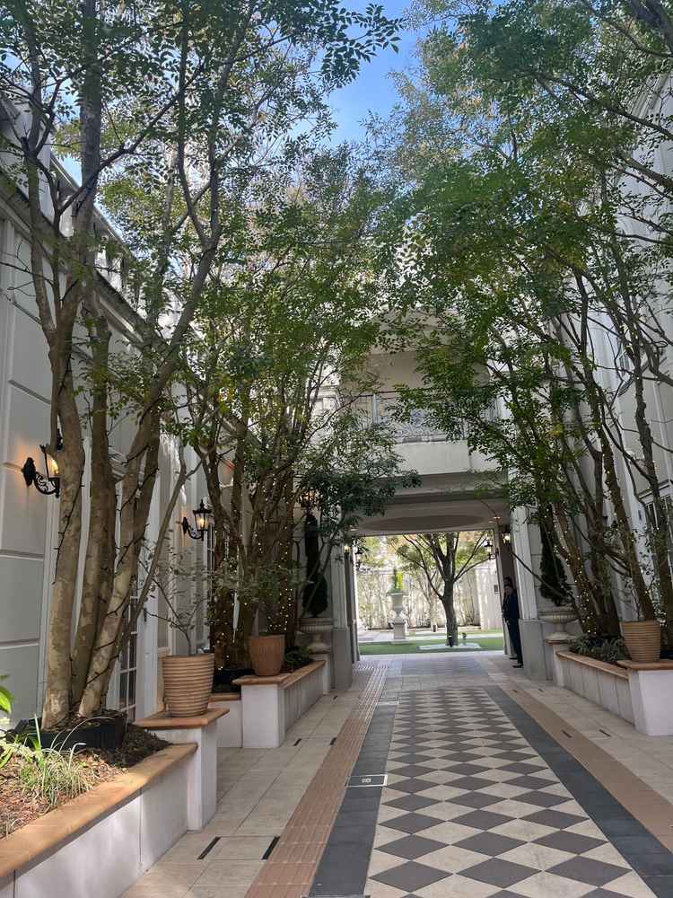 チャペルまでの道。道路沿いにありながら木々の出迎えにより非日常感のはじまりを演出