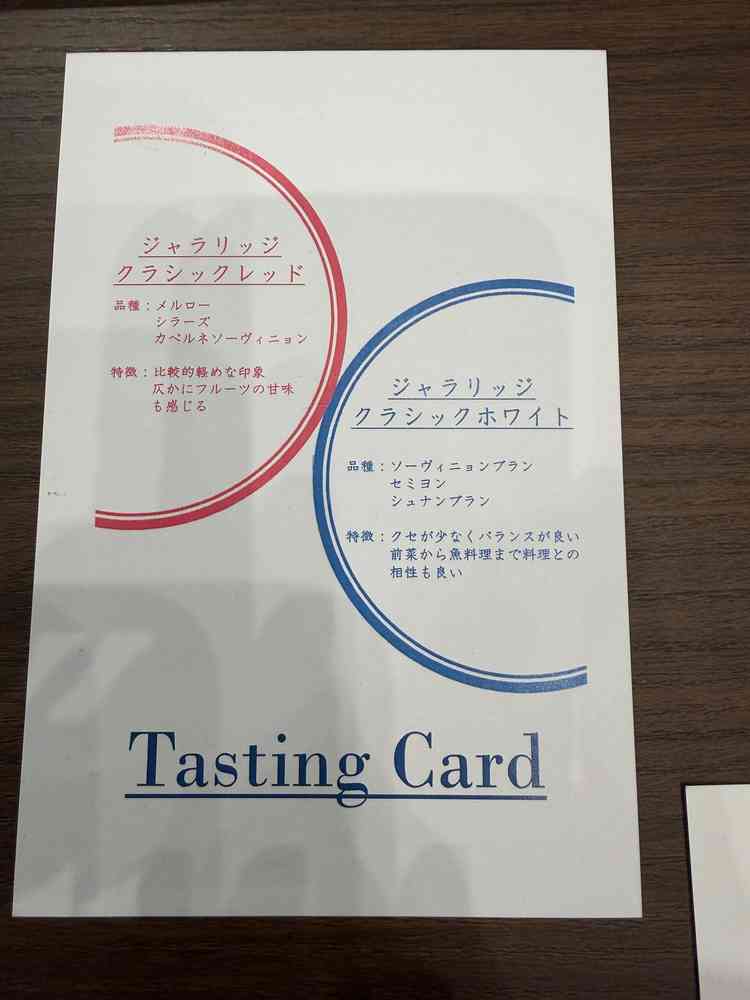 左が赤ワイン、右が白ワインで、2種類テイスティングできた。飲みやすくおいしかった。