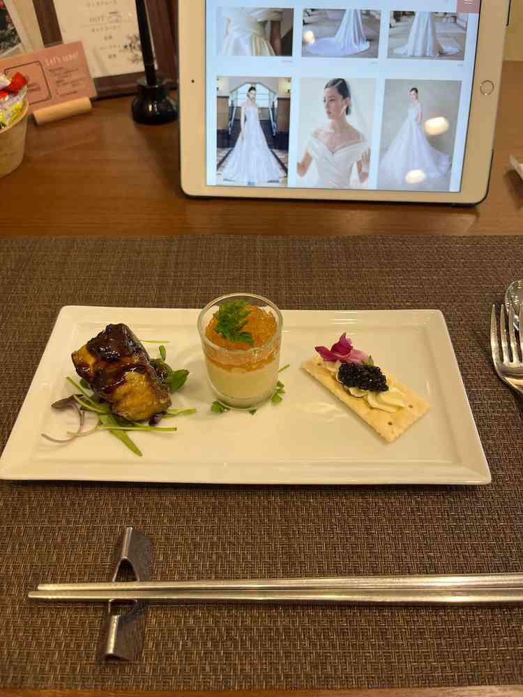 前菜をいただきながら、ドレスのご紹介もしてくださいました。