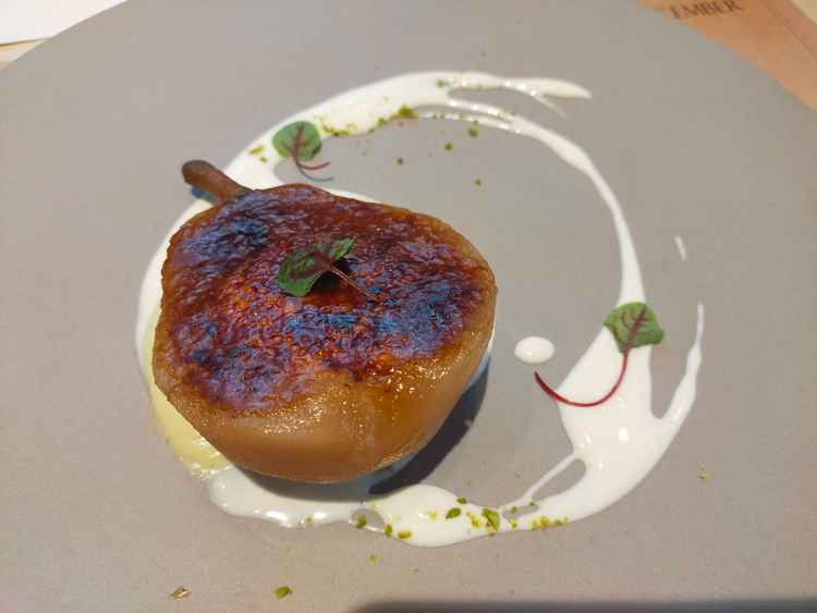 試食した洋梨のデザートがとても美味しかった。