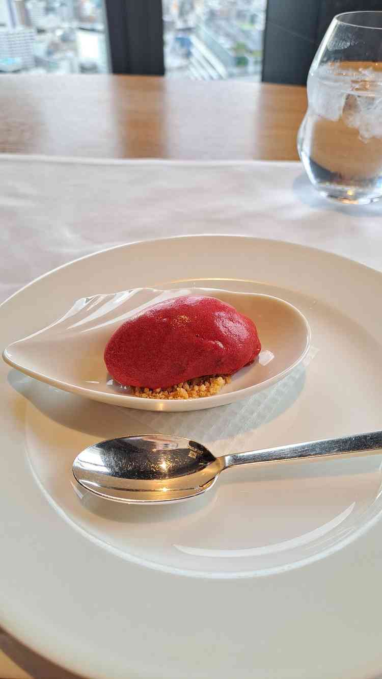 デザートはソルベ。メインのお肉を食べた後に口の中を爽やかにしてくれました。