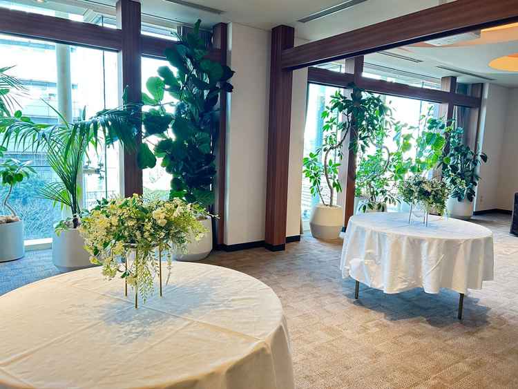少人数の会場です。大きな窓から光が差し込み、植物も設置されリラックスできる空間のように感じました。