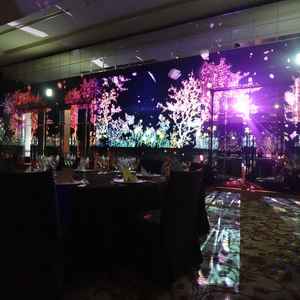 披露宴会場は遮光カーテンを下すことで、豪華な雰囲気を出せます。またマッピングも他にはない点です。