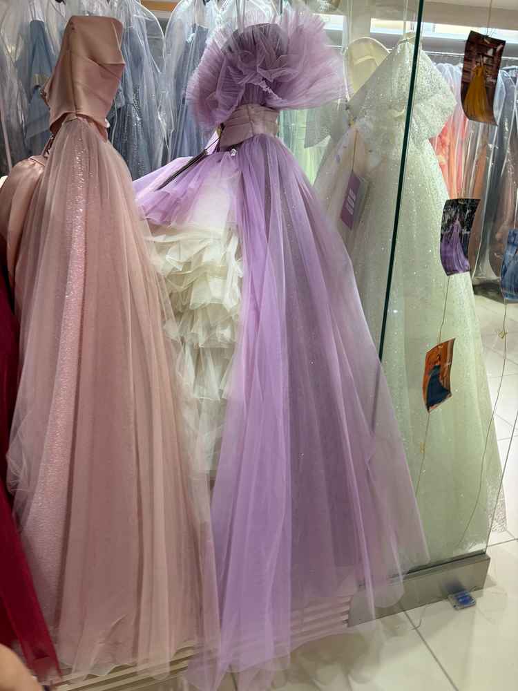 ドレス見学。通常のウェディングドレスやカラードレスの他に、ディズニーモデルのドレスもあり。