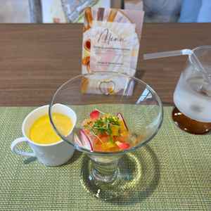 試食でいただいた前菜のサラダとスープ。とてもおしゃれでゲストに喜んでもらえそう。