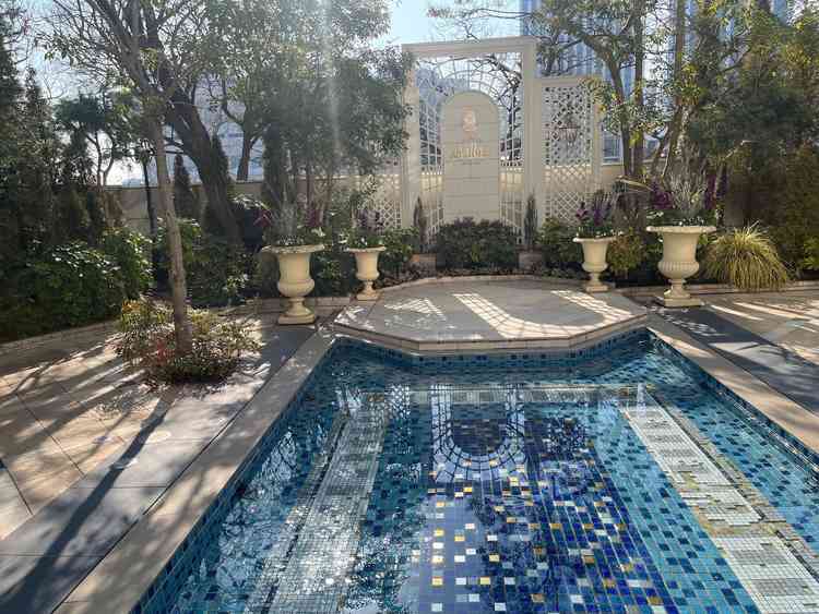 ニューヨーク邸の外にあるプール。庭のような雰囲気で外に出ても楽しいと感じた。