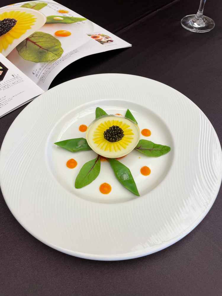 コース料理の前菜。とても綺麗で目を引いたし、とても美味しかった。