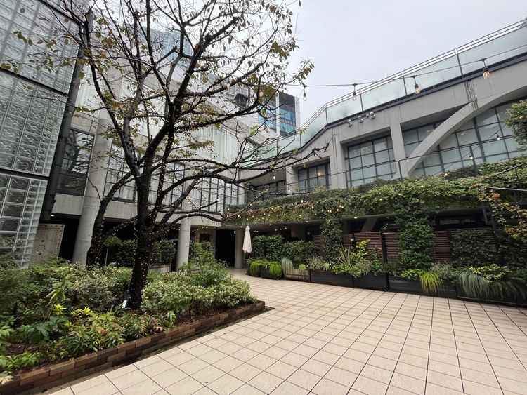 会場の強みであるガーデンテラスの雨の日の写真。比較的明るく感じるが、雨の日だと強みを失われている印象