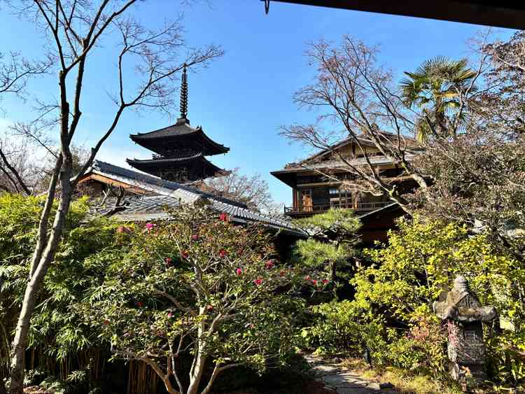 1700坪の広く静かな庭から見える五重の塔