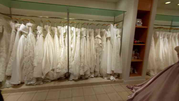チャペルに合うように選ばれたドレスであり、トレーンが長くてAラインやプリンセスラインのドレスが豊富