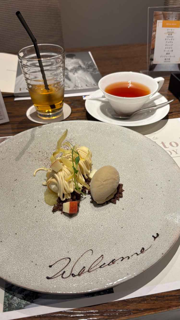 試食内容② デザートはさつまいもとりんごのモンブランでした。甘味のバランスがとてもよかったです。