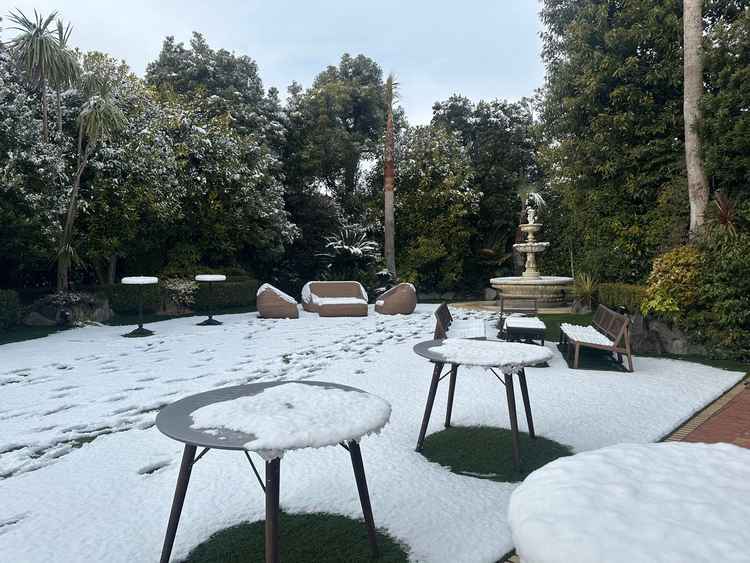 披露宴会場の庭です。当日は雪が降っていたためとても幻想的な雰囲気でした。