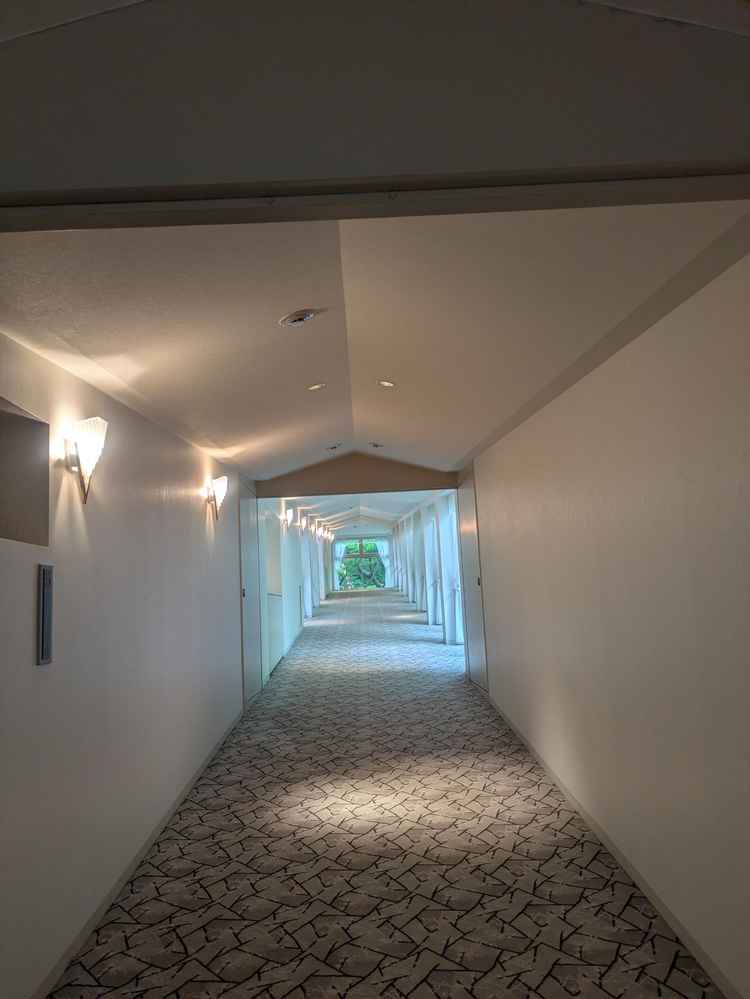 チャペルまでに庭園を通らない館内ルート