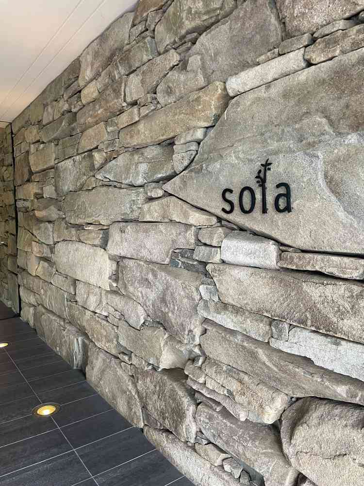 エントランス脇の石積み。外装内装と続いていて繋がりと広がりがありました。