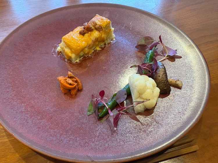 試食のメイン料理。当日の1番人気のコースにもこよ料理が組み込まれているとこのこと。