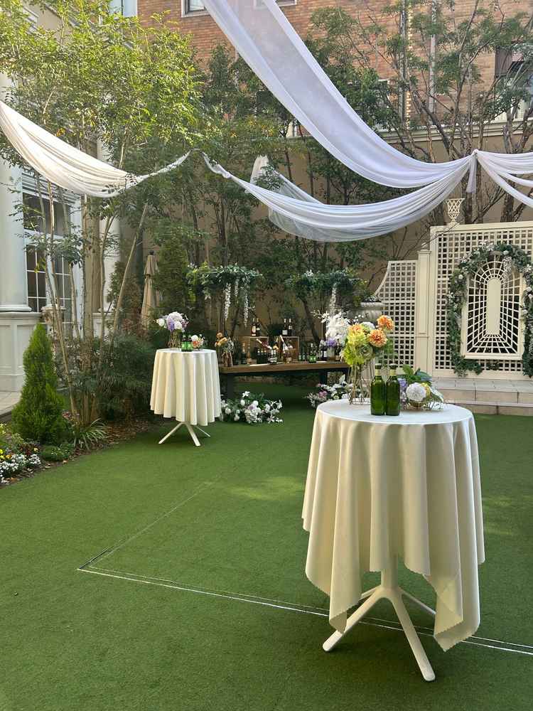 披露宴会場にはガーデンが併設されていて、空を見上げても、周りにビルも見えず世界観が保たれていた