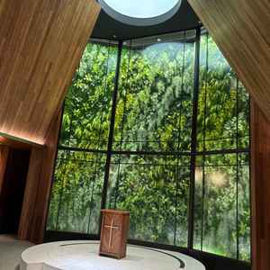 式場の背景にある緑はフェイクグリーンとなっており、年中この状態を保てる。