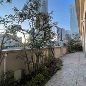 ウェルカムパーティースペースから外に出た時の景色。みなとみらいの夜景が一望できる。