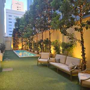 ガーデンの様子。動物も連れてくることができるのが良い。雨の日に使えなくなるのが残念。