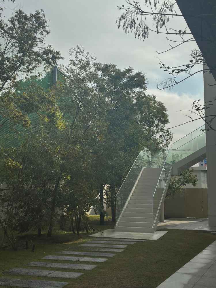 挙式会場からガーデンに続く階段です。光がよく入って綺麗でした。