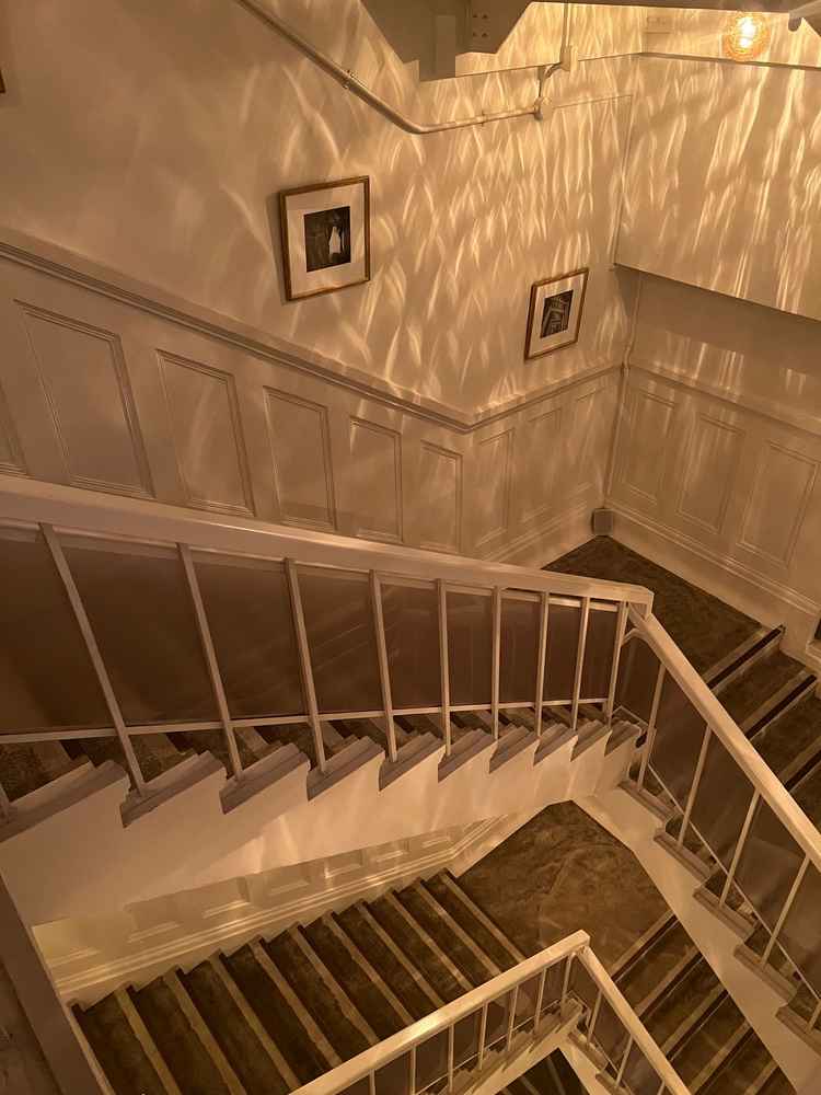 指定文化財の螺旋階段の写真です。階段には自分たちの写真を額縁で飾れるらしく、オリジナリティが出せそう