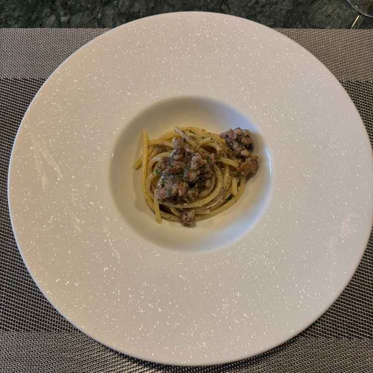 試食のパスタ。温度が素晴らしい