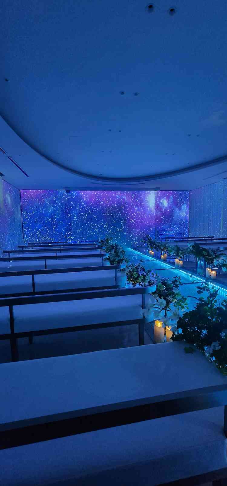 プロジェクションマッピングがあり、チャペルの雰囲気が一気に変わるのが凄かったです。