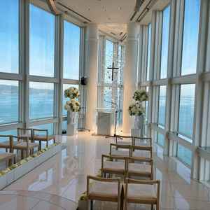 スカイチャペル。福岡タワーと同じぐらいの高さとなり福岡を一望できる。逆光にならず綺麗な写真が撮れる。