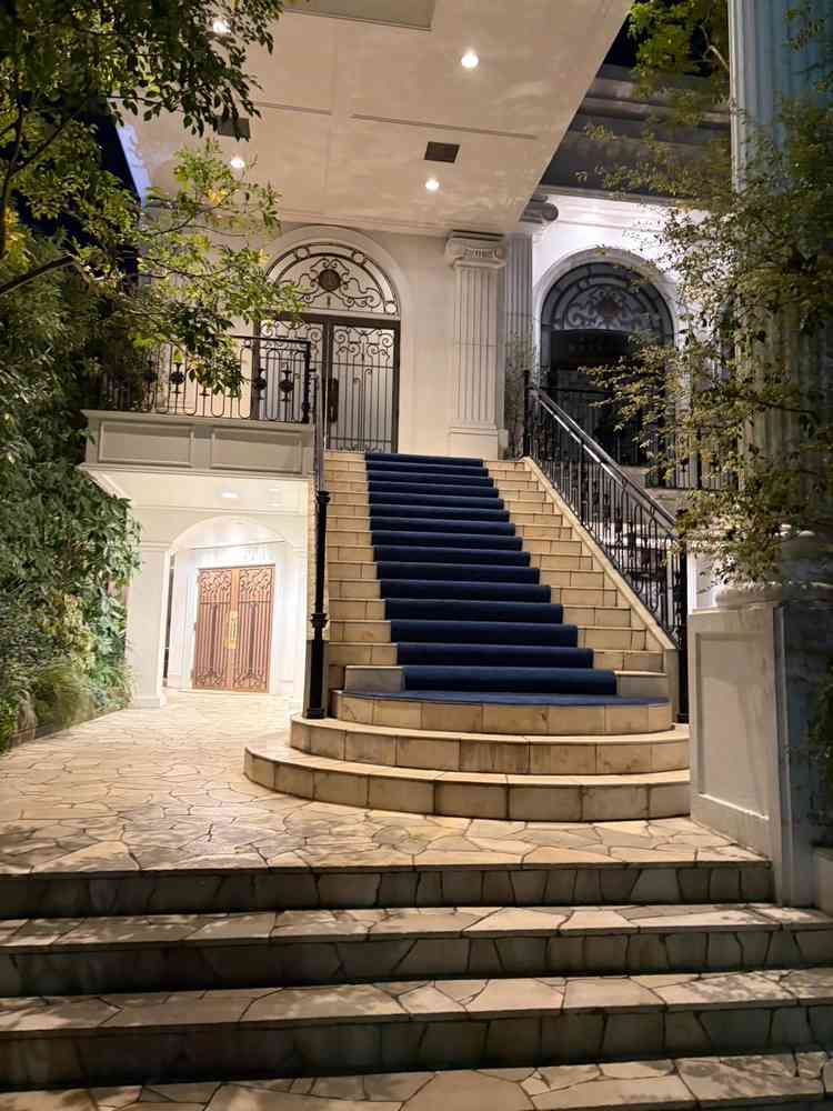 まず目に入る入り口の階段。お城みたいで素敵でした。