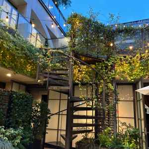 中庭の階段。グリーンとマッチしてて雰囲気がとてもよかった。こちらから降りて登場することも可能だそう。