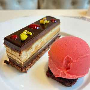 デザートのチョコレートケーキがとても美味しかったです！他の試食の料理も綺麗な盛り付けでした。