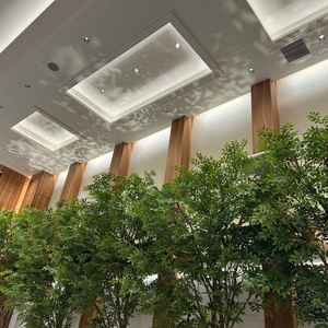 緑あふれるチャペルで、ライトの色が暖色と白色を選べてそれぞれで雰囲気が違って好きな方を選べる。