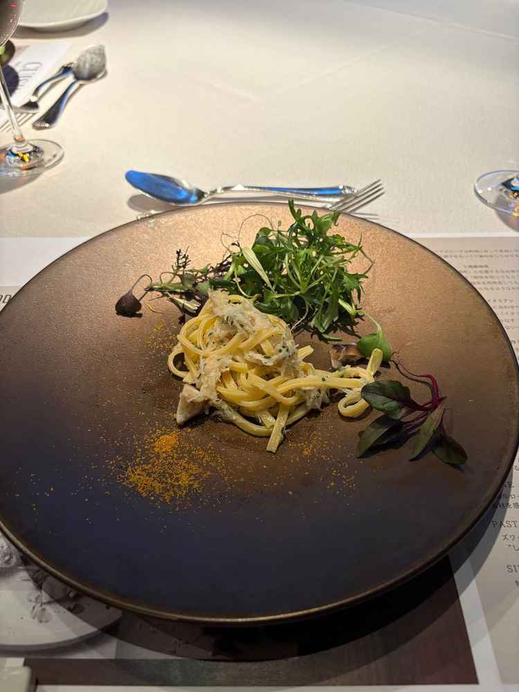 試食のズワイガニとシイタケブラザーズのしいたけのパスタが最高でした。食材へのこだわりが感じられます。