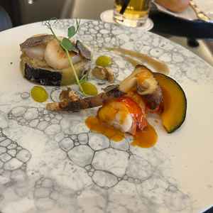 試食のメイン料理の海老。特製のソースとの相性が抜群で、美味しかった。